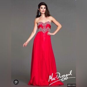 Mac Duggal Sweetheart Strapless Sequin Long Gown Dress Red Silver 40326L Flaws 8